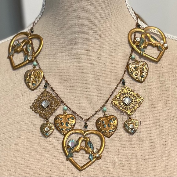 🙂🆕🩷Eye-catching Vintage Handmade Swarovski® Crystal & Brass Chunky Necklace - Picture 2 of 3